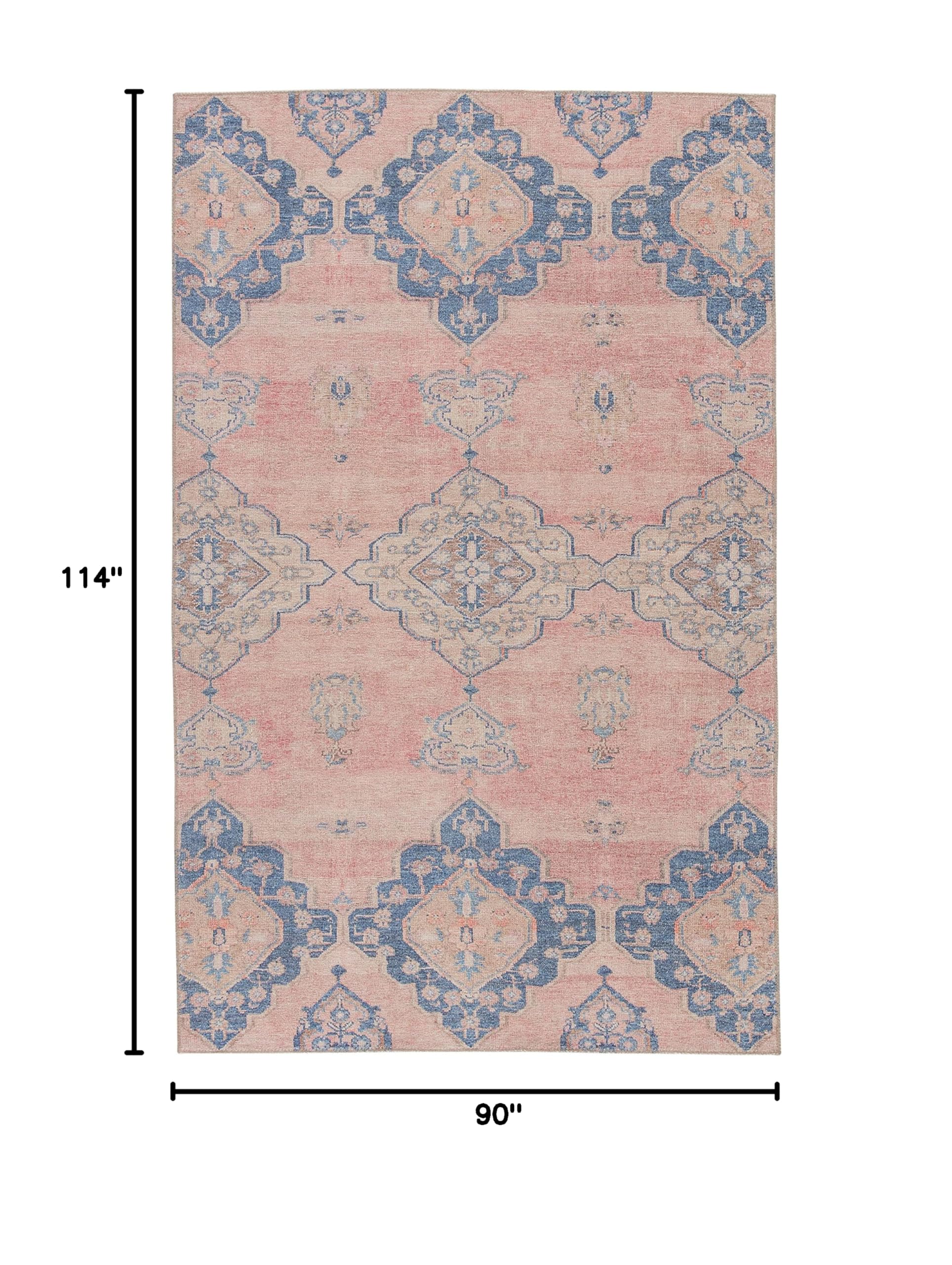 Jaipur Living Machine Washable 8x10 Large Area Rug - Farmhouse Style Light Pink & Blue - Perfect for Living Room, Bedroom & Home Decor