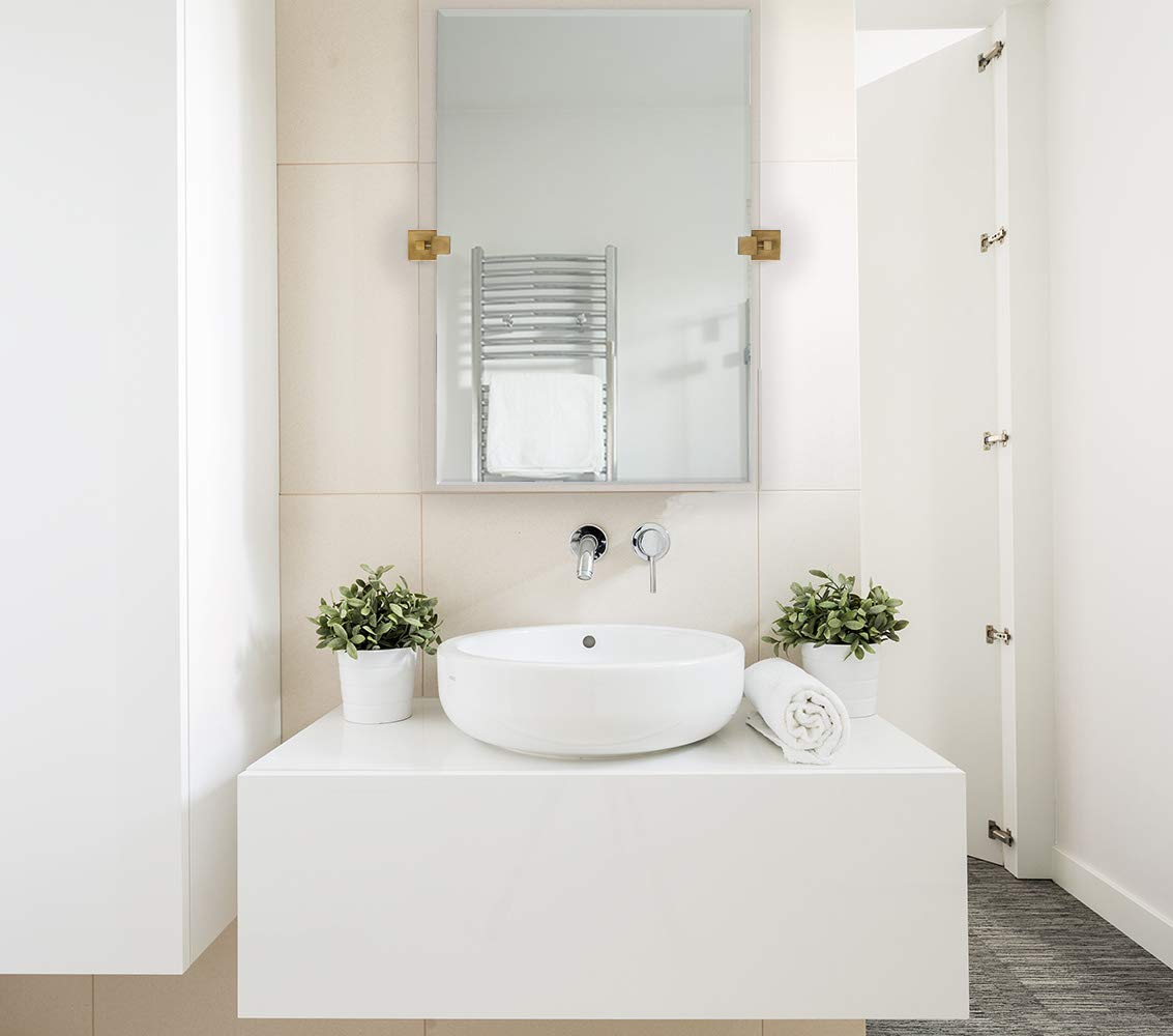 20x30 Inch Pivot Wall Mirror with Brushed Gold Brackets - Frameless Rectangular Bathroom Vanity Mirror, Adjustable & Tilting Design for Modern Farmhouse Decor - Perfect for Bathrooms, Bedrooms, and Entryways