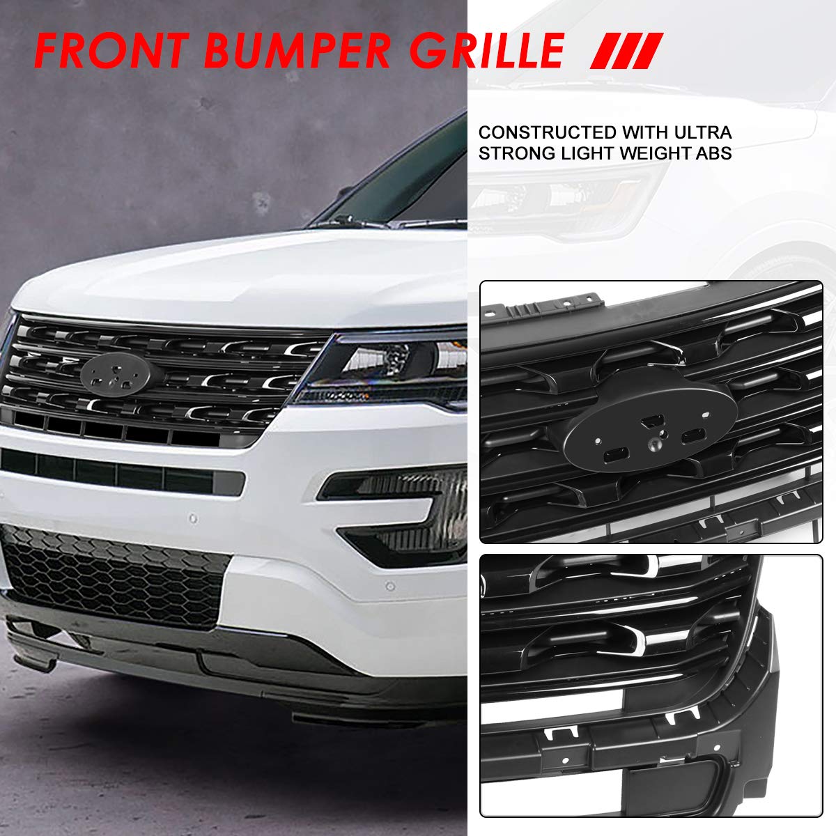 Auto Dynasty Glossy Black Front Hood Bumper Grille for 2016-2017 Ford Explorer - Factory Style Replacement with Durable ABS Plastic - Perfect for Off-Roading & Custom Car Upgrades