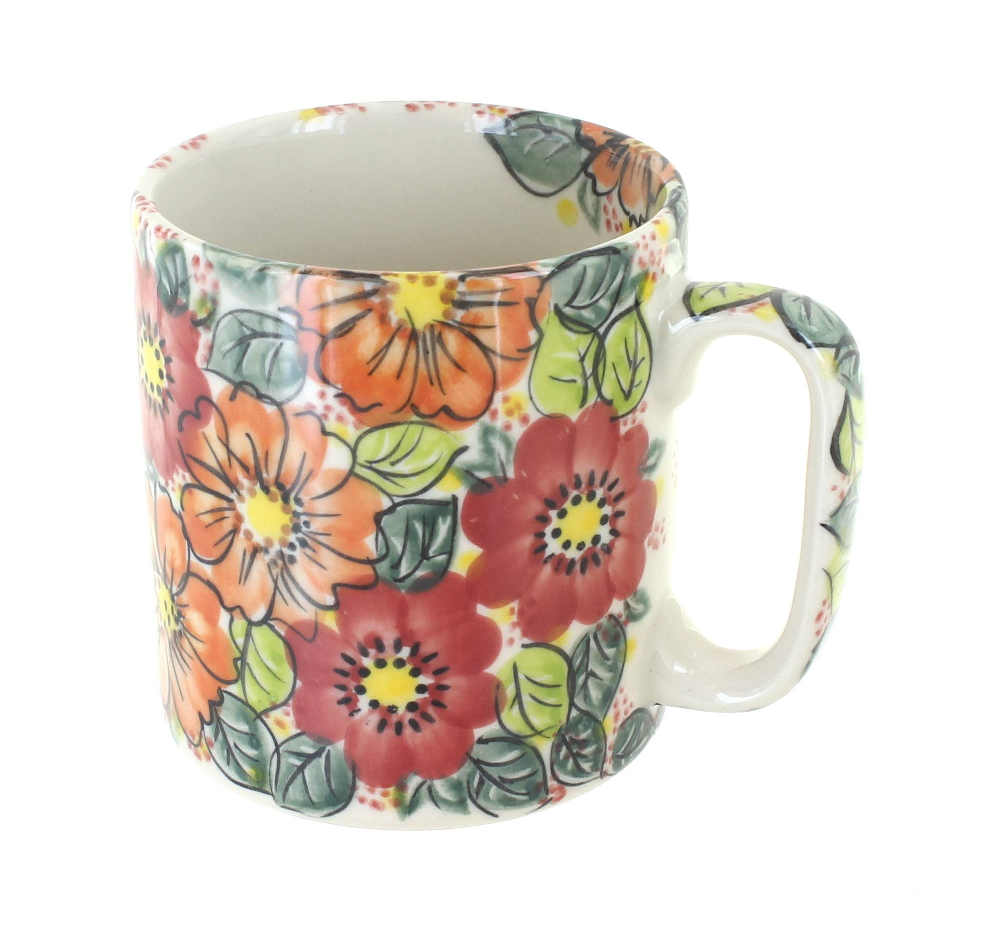 Handmade Blue Rose Polish Pottery Coffee Mug - Marigold Surprise Design - Perfect for Home, Office & Gift Giving - Ceramic Tea Cup for Coffee Lovers & Collectors