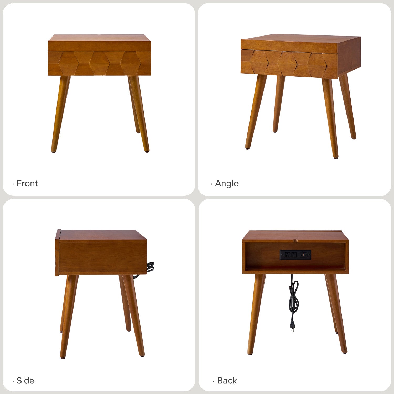 Vivian Mid-Century Modern Nightstand with USB Charging Station - Wooden Bedside Table with Drawer & Shelf - Perfect for Bedroom, Living Room, or Guest Room - Fast Charging & Stylish Storage Solution