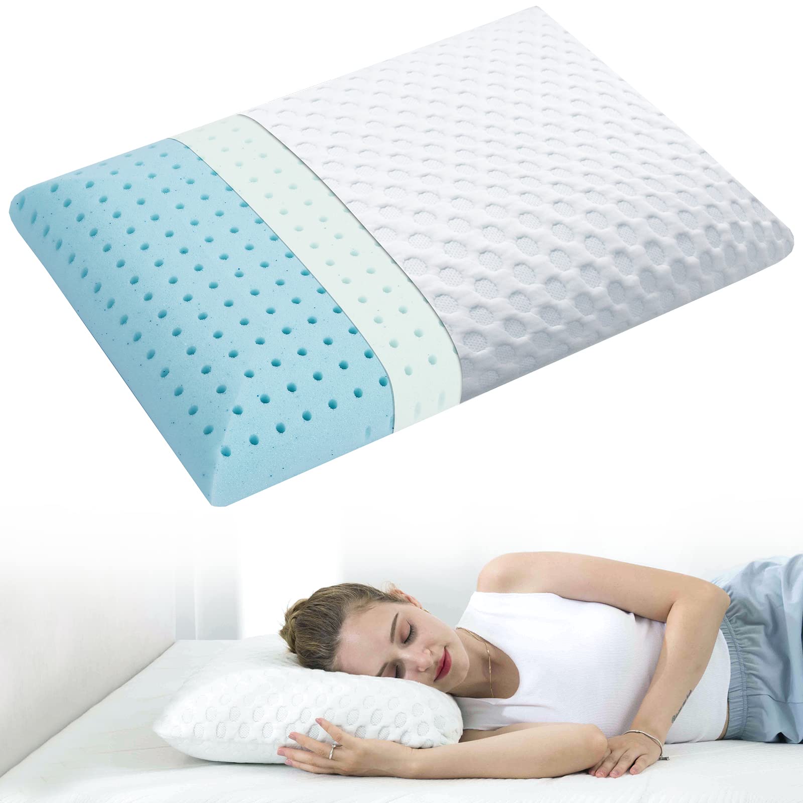 MUUEGM Gel Memory Foam Pillow - Cooling Neck Support Pillow for Pain Relief & Better Sleep, Washable & Breathable Bed Pillow for Adults (White) - Perfect for Side Sleepers, Back Pain Sufferers & Hot Sleepers