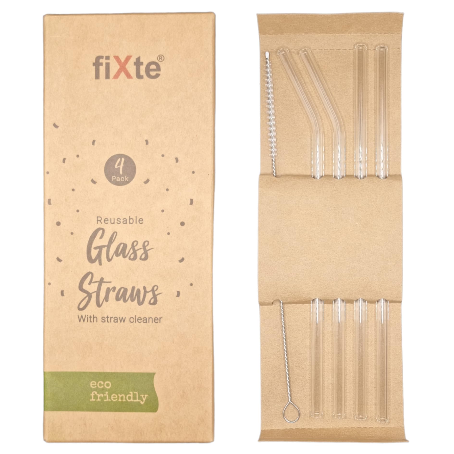 Eco-Friendly Glass Straws with Brush - 4 Pack for Smoothies, Juice & Cold Drinks