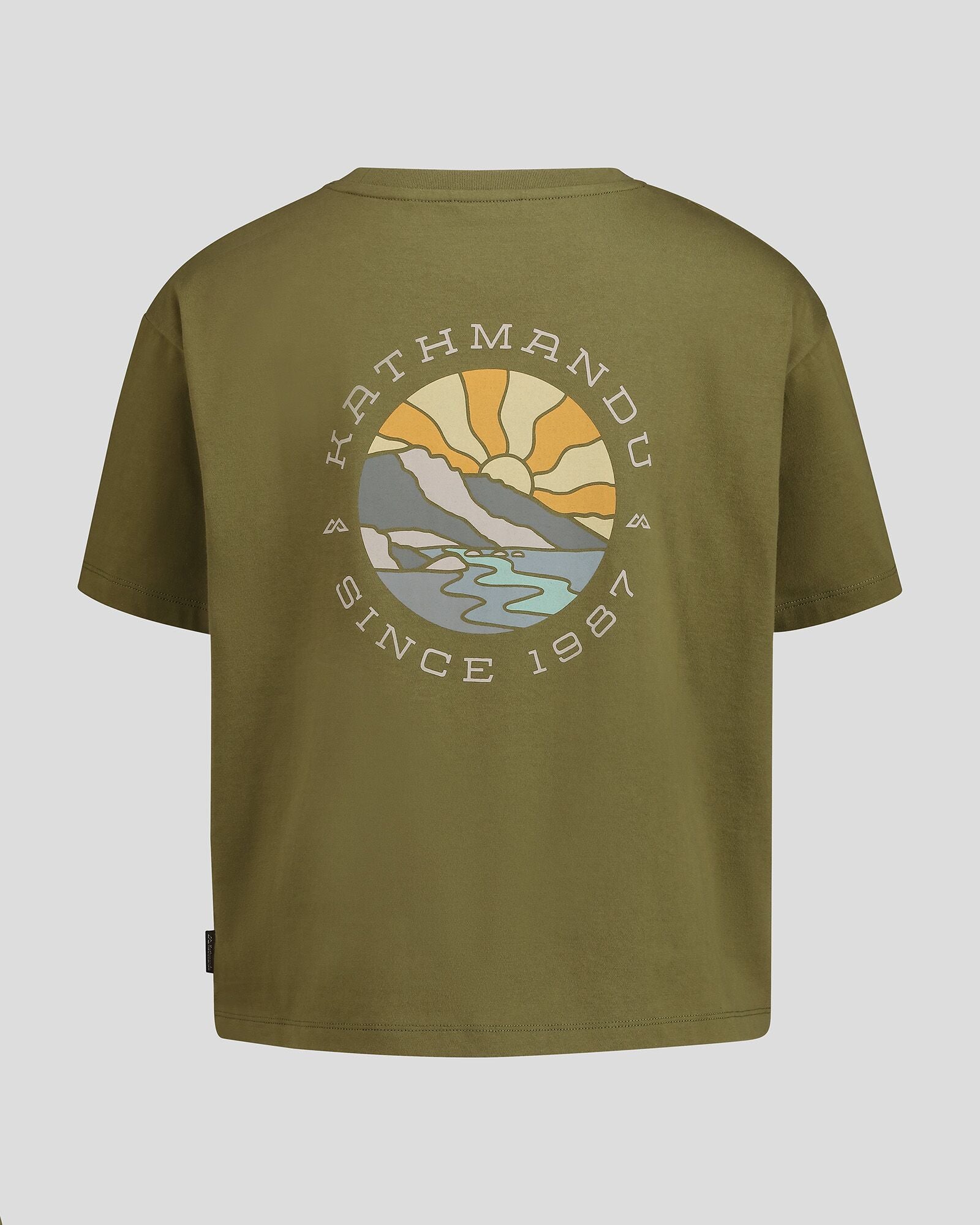 Women's Kathmandu Logo Sunburst Organic Cotton T-Shirt - Dark Fern | Eco-Friendly Casual Tee for Outdoor Adventures & Everyday Wear
