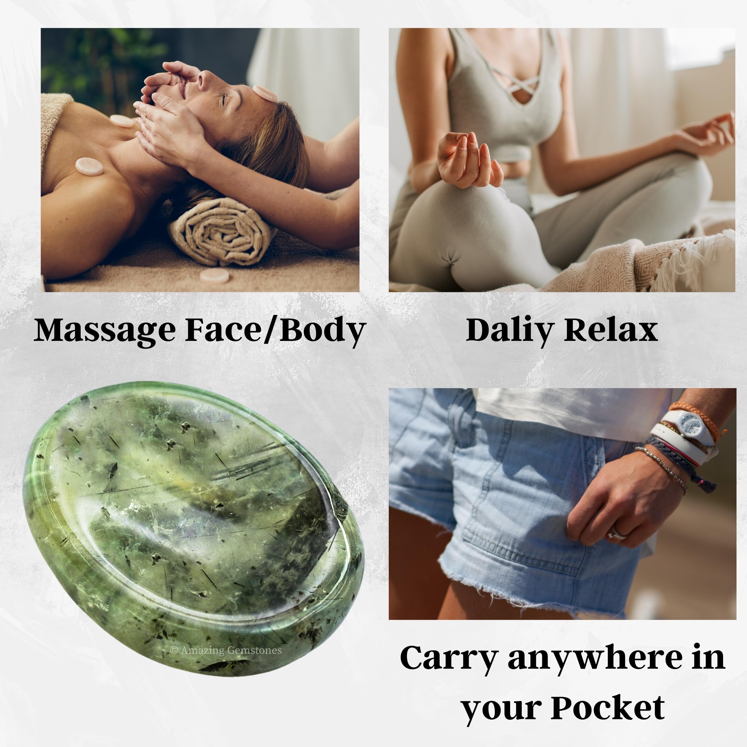 Prehnite Worry Stone & Healing Crystals for Stress Relief - Natural Meditation Stones for Anxiety, Calming & Relaxation - Unique Gifts for Women & Men - Perfect for Meditation, Yoga, Office Desk & Travel Stress Relief