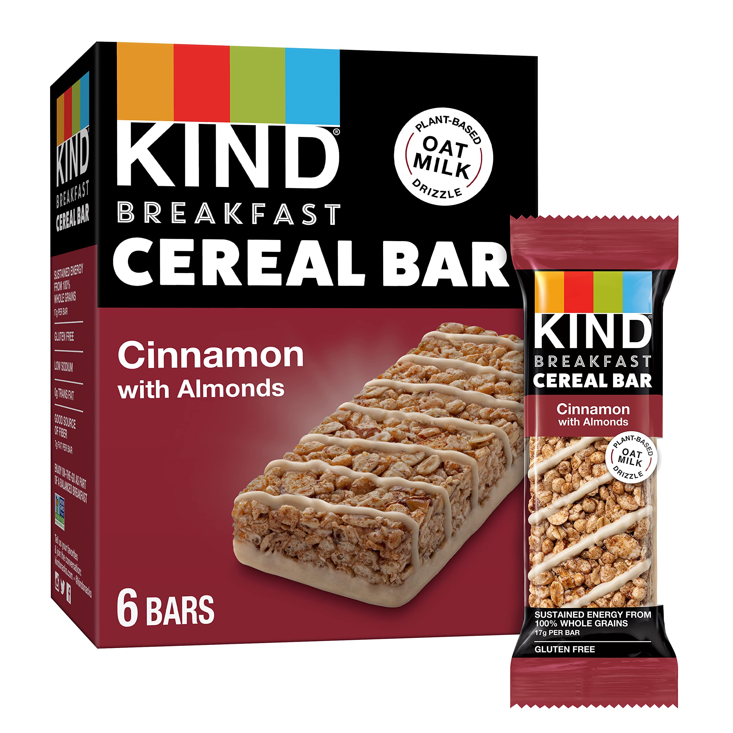 KIND Breakfast Cereal Bars - Gluten Free Snacks with Cinnamon & Almonds - 9.3oz Box (36 Bars) | Healthy On-the-Go Breakfast & Office Snacks