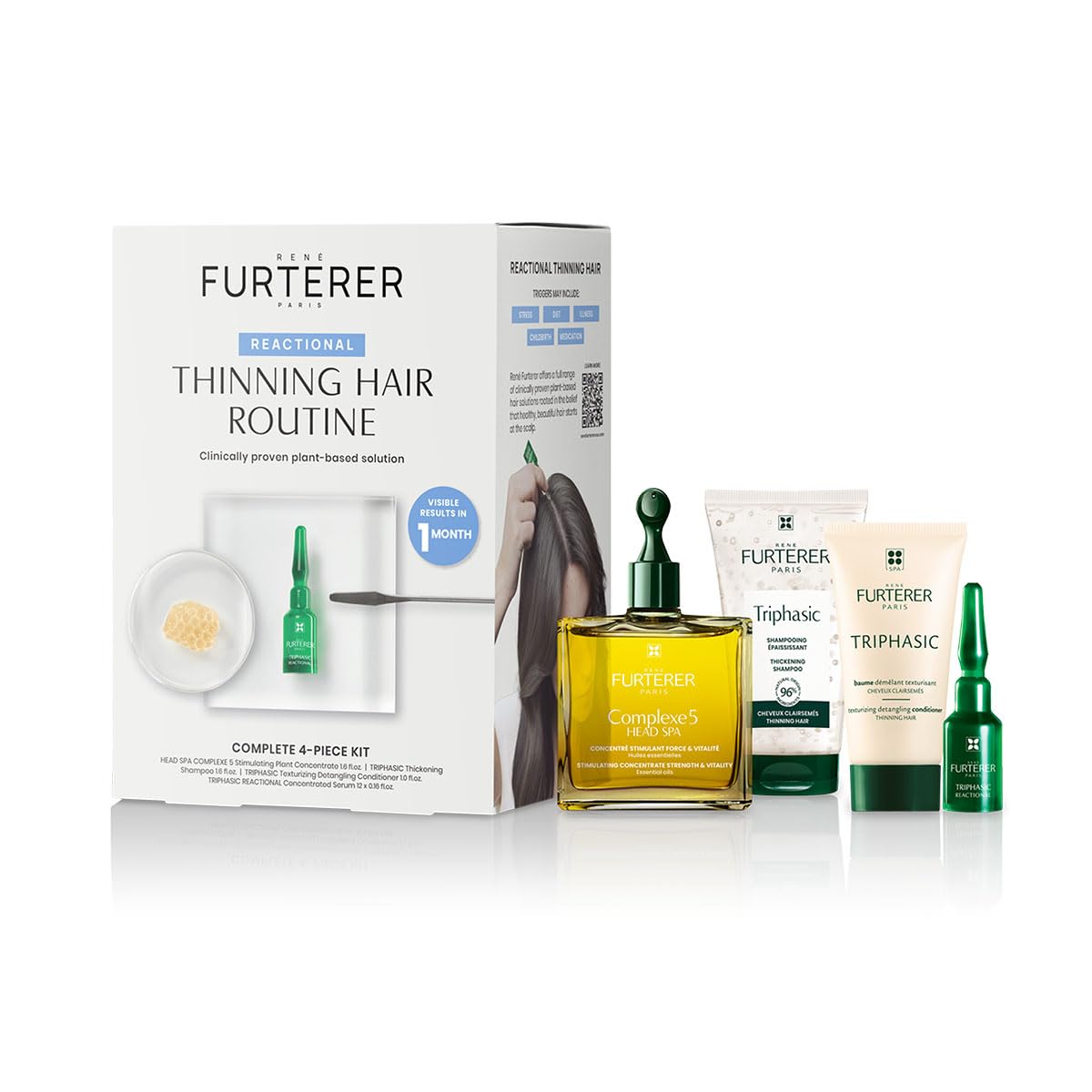 Rene Furterer TRIPHASIC Reactional Thinning Hair Treatment - Strengthening & Volumizing Shampoo for Fine Hair - Perfect for Daily Use & Hair Growth Care