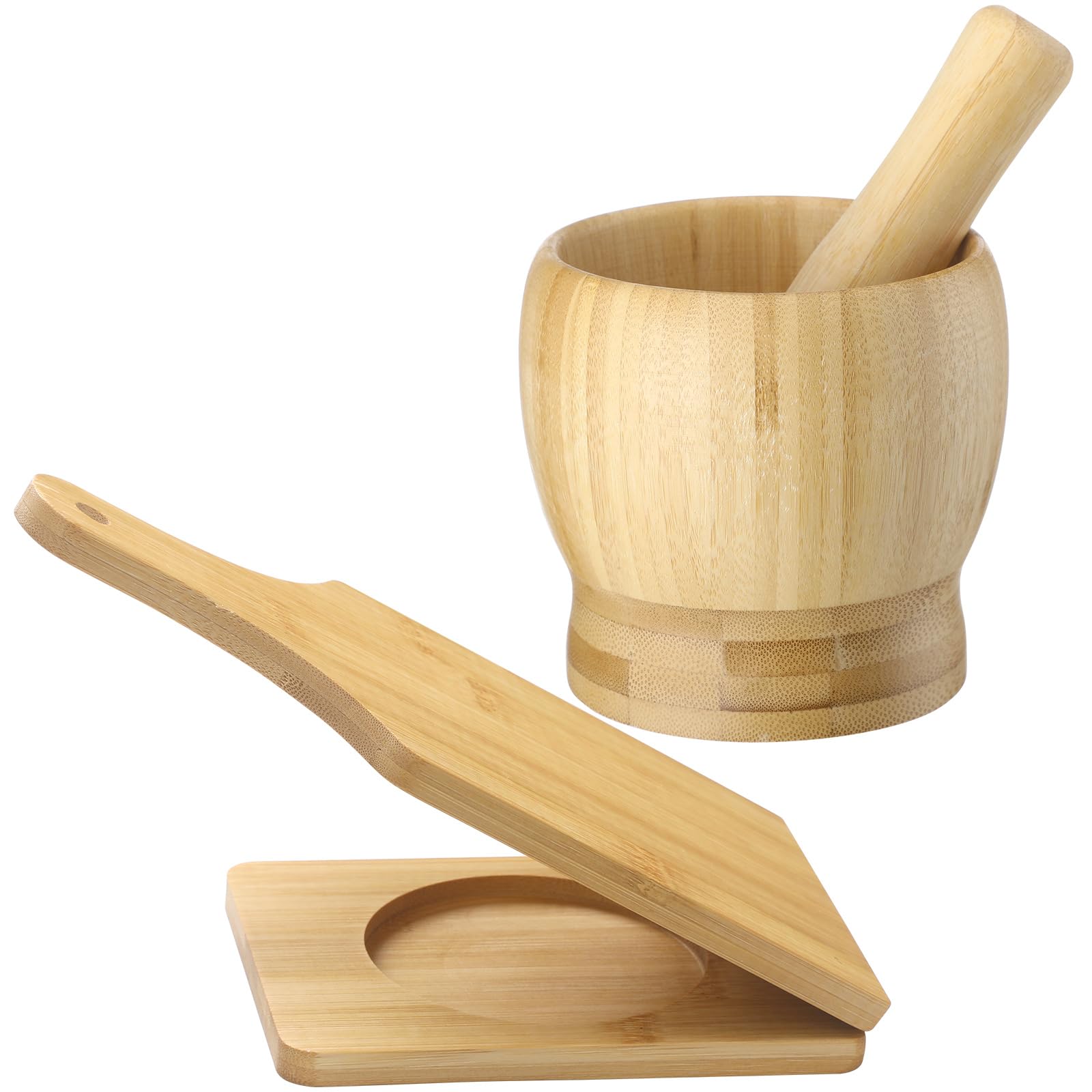 Jumbo Bamboo Mortar and Pestle Set - Natural Wood Tostonera & Plantain Press for Guacamole, Fried Bananas & Pepper Grinding - Perfect for Latin Cooking, Smashing Tostones & Making Fresh Salsas