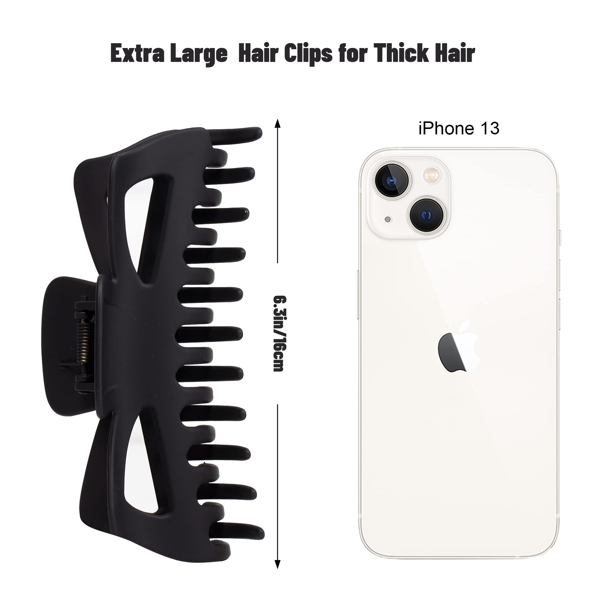 Extra Large Claw Clips for Thick Hair - 6.3 Inch Strong Hold Matte Jumbo Hair Clips for Women with Long Curly Hair - Non-Slip Big Jaw French Hair Clips - 4 Pack (Black, Brown Leopard) - Perfect for Updos, Ponytails & Everyday Hairstyles