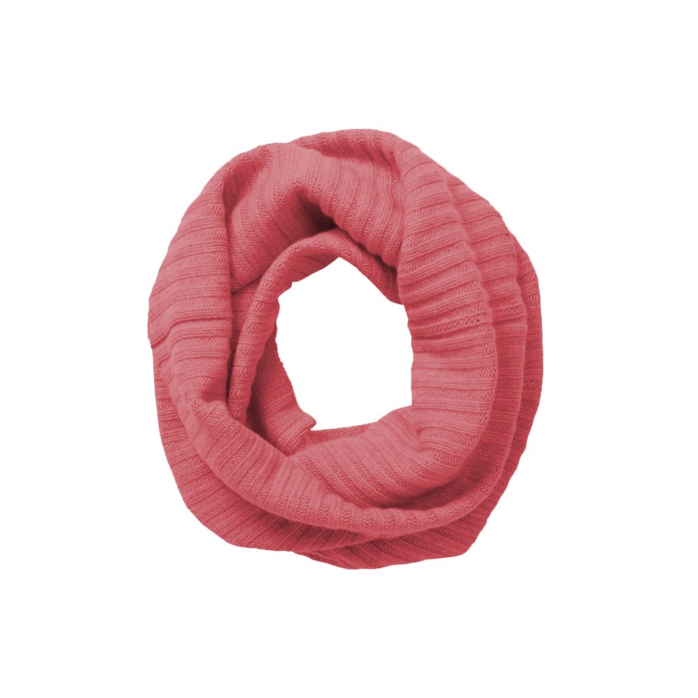 Parisbonbon Women's 100% Cashmere Ribbed Infinity Scarf - Soft Coral Pink Winter Accessory for Office, Travel & Casual Outfits