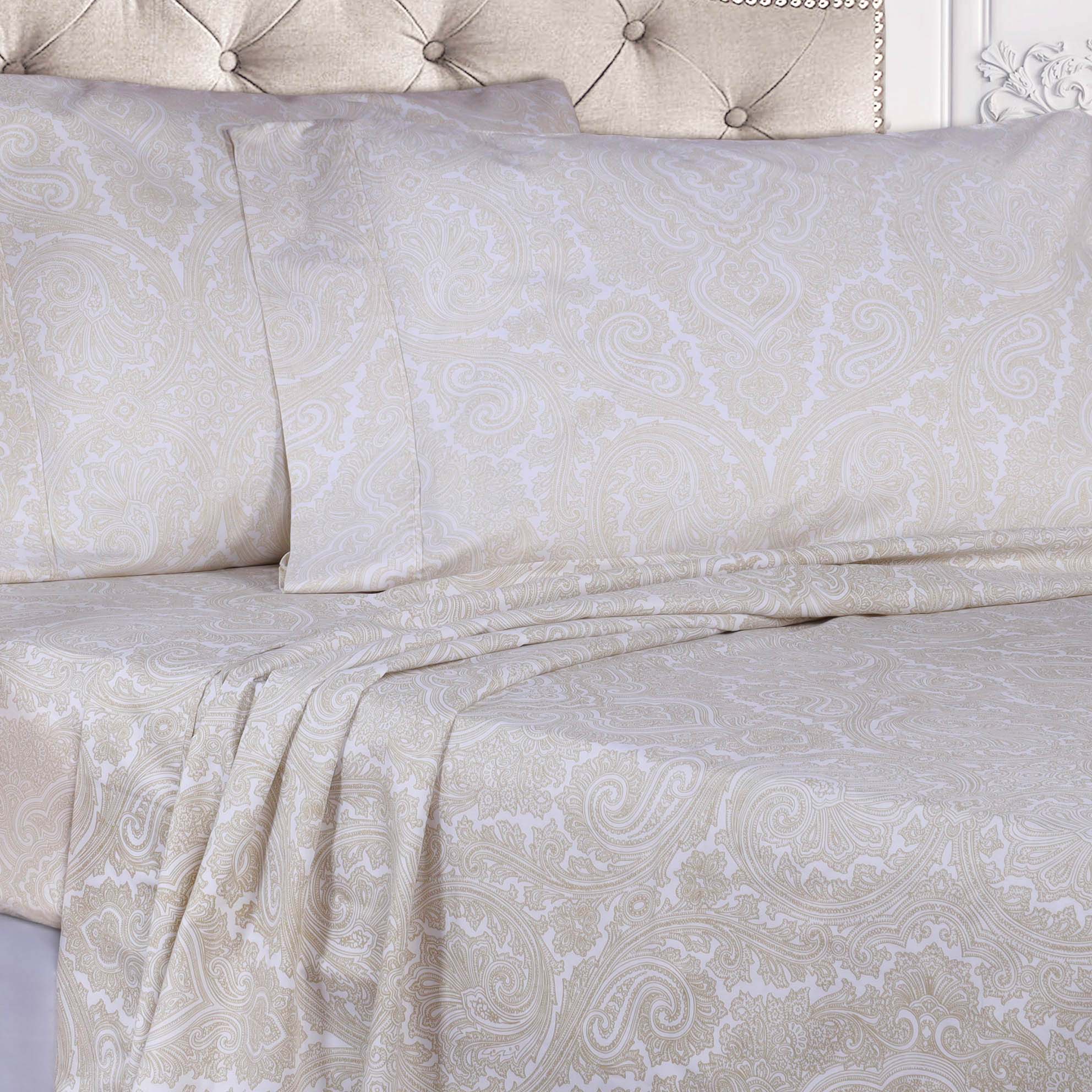 Italian Paisley 600 Thread Count Cotton Blend Deep Pocket Sheet Set - Ultra Soft Bedding for Queen & King Size Beds - Perfect for Luxury Hotels, Guest Rooms & Master Bedrooms