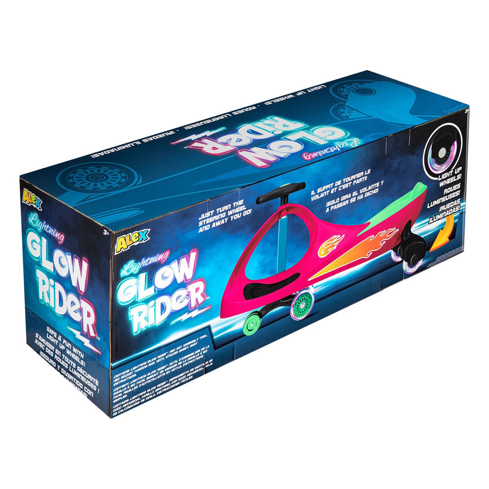 Alex Lightning Glow Rider - Inertia Powered Light Up Toy Car in Pink & Green Colors - Fun Ride-On Toy for Kids Indoor & Outdoor Play
