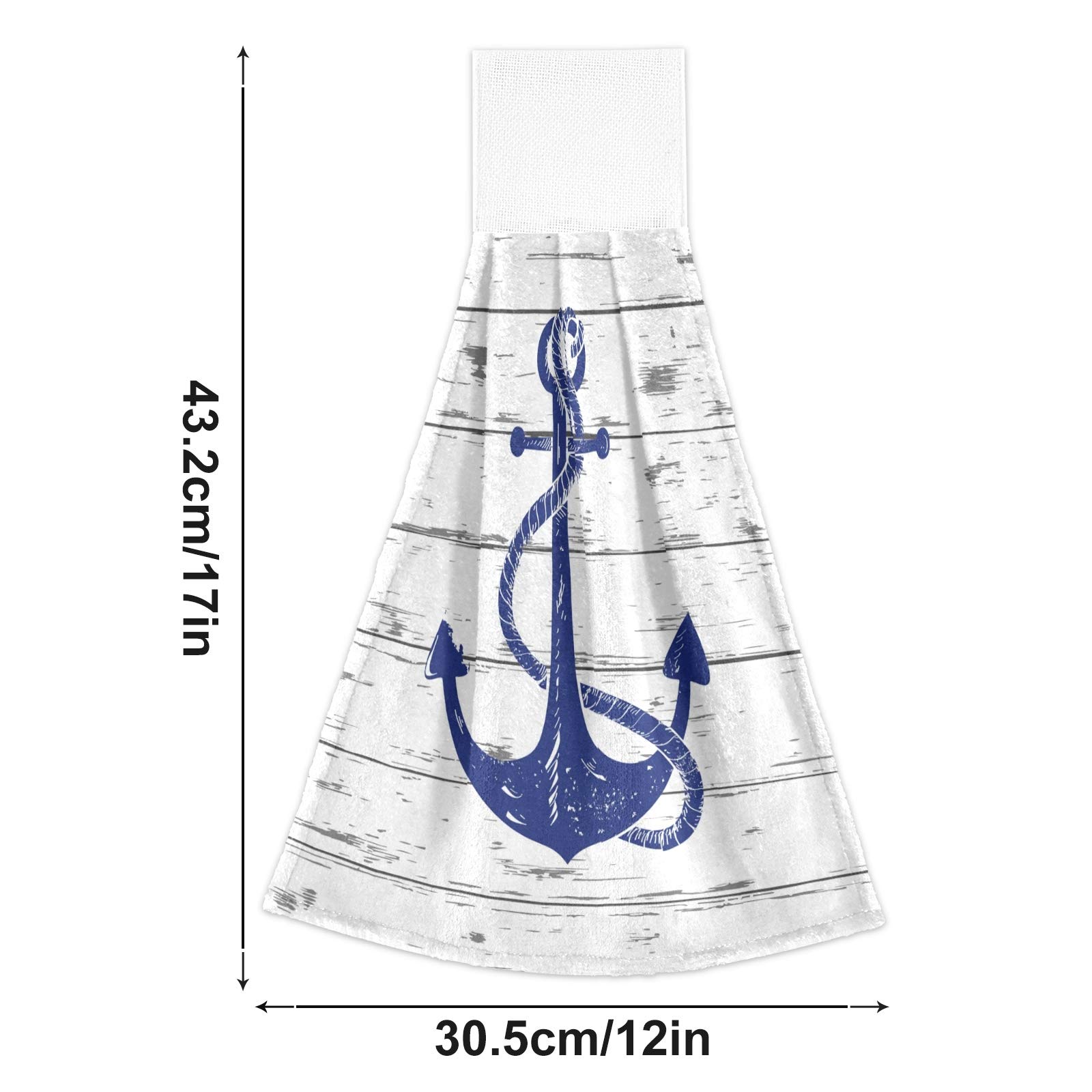 Boccsty Nautical Anchor Hanging Kitchen Towels Set of 2 - Wooden Planks with Starfish & Seashell Design - Hand & Bath Towels for Farmhouse, Tea Bar, Bathroom & Tabletop Decor - Perfect for Coastal, Beach & Rustic Home Styling