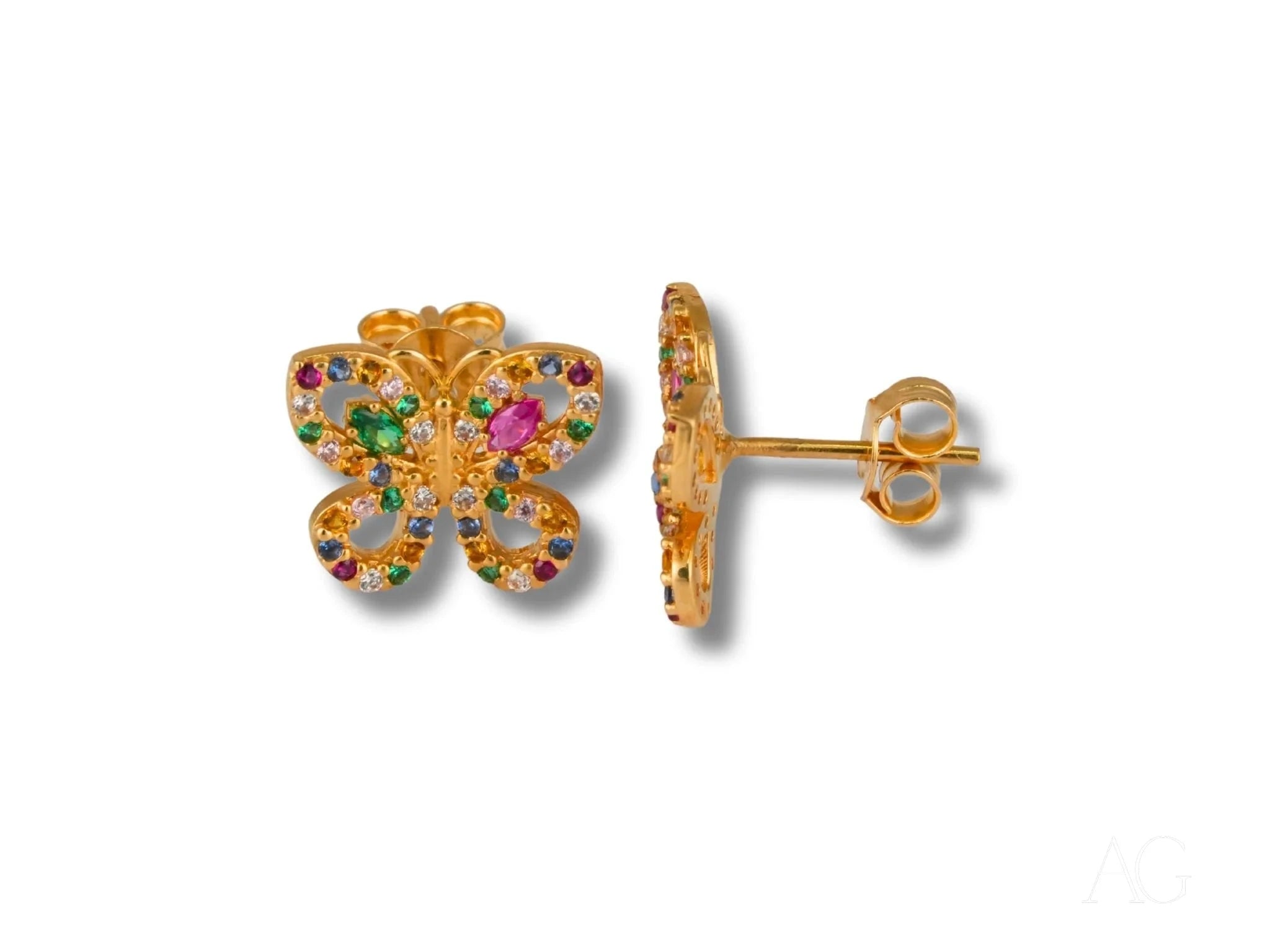 18K Gold Multicolor CZ Butterfly Earrings for Women - Elegant Colorful Flight Dangle Earrings - Perfect for Weddings, Parties & Special Occasions