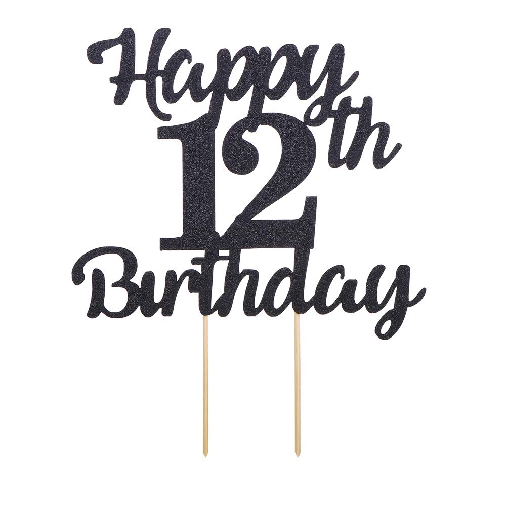 LVEUD 12th Birthday Cake Topper - Black Glitter 12 Number Cake Decorations for Happy Birthday Party | Perfect for 12 Year Old Birthday Cakes, Cupcakes & Dessert Table Decor