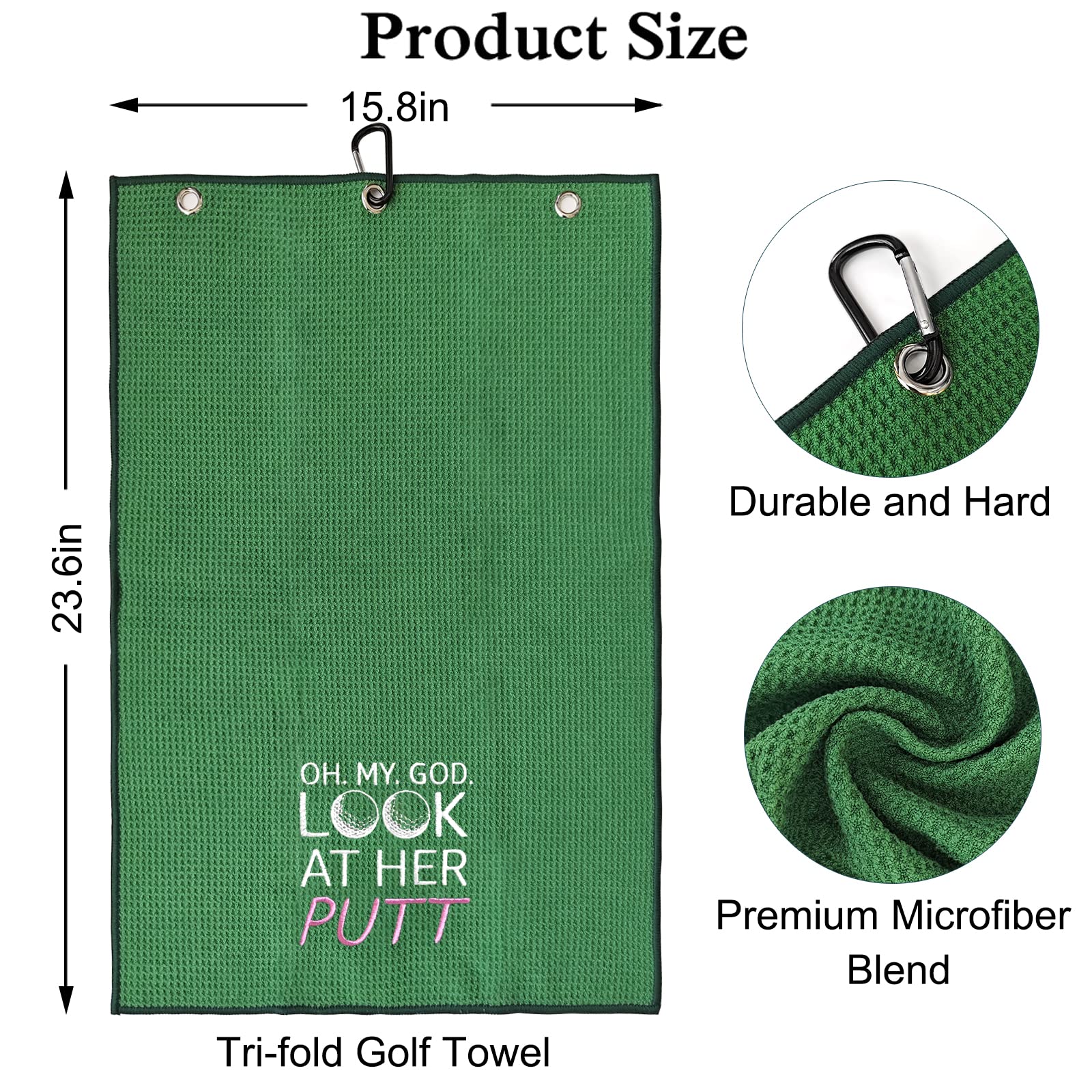 Funny Golf Towel with Clip - Embroidered Green Golf Accessory for Women | Golf Bag Towel with Humorous Design | Perfect Golf Gift for Women & Birthday Present for Golf Fans | Great for Golf Courses, Driving Ranges & Clubhouse Use