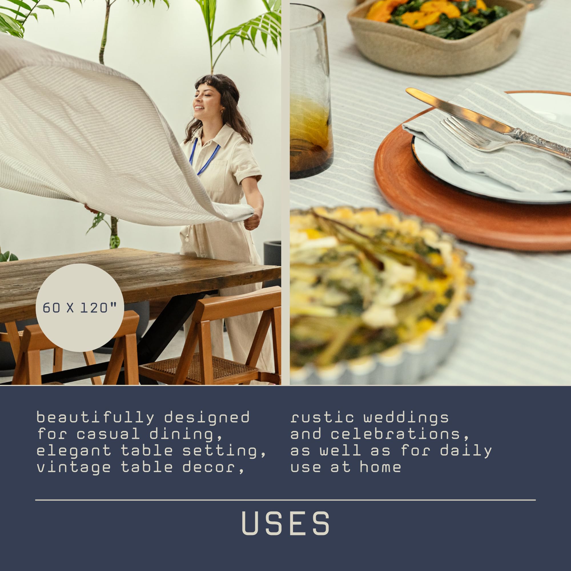MEEMA Rectangle Tablecloth 60x120 Inches - Washable Beige Fabric Table Cover for Dining, Camping, Picnics & Outdoor Events - Durable Decorative Tablecloth for Home & Party Use