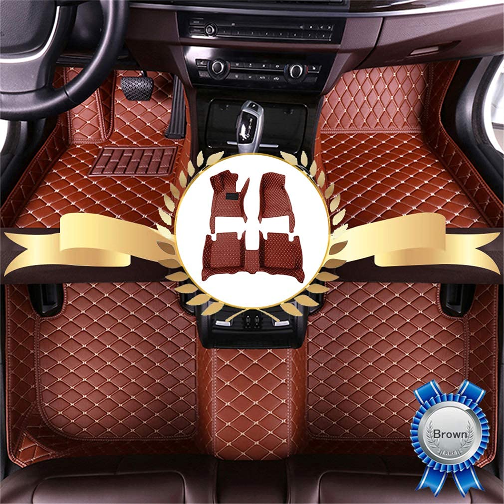 Premium Waterproof All-Weather Floor Mats for Ford Mustang 2010-2014 - Luxury Leather Car Floor Liners with Full Coverage Protection (Brown) - Perfect for Daily Commuting, Road Trips and Extreme Weather Conditions