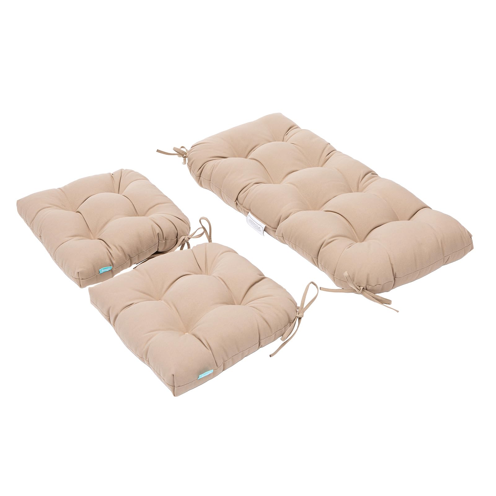 QILLOWAY Outdoor/Indoor Patio Wicker Seat Cushions Set of 3 with Ties - U-Shape Loveseat Cushions for Patio Furniture, Wicker Bench, Porch Swing & Outdoor Chairs (Beige/Sand/Camel) - Waterproof & Comfortable for Garden, Deck, Poolside & Backyard Relaxation