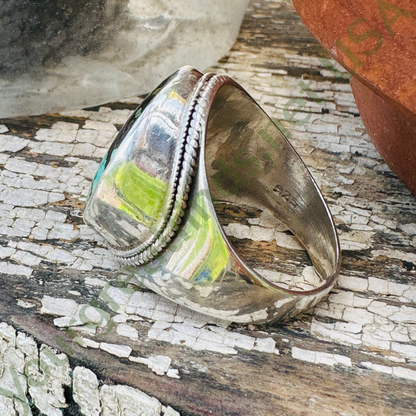 925 Sterling Silver Spider Web Turquoise Ring - Size 13.5 for Men & Women - Handmade Boho Jewelry for Halloween, Gothic Fashion & Everyday Wear