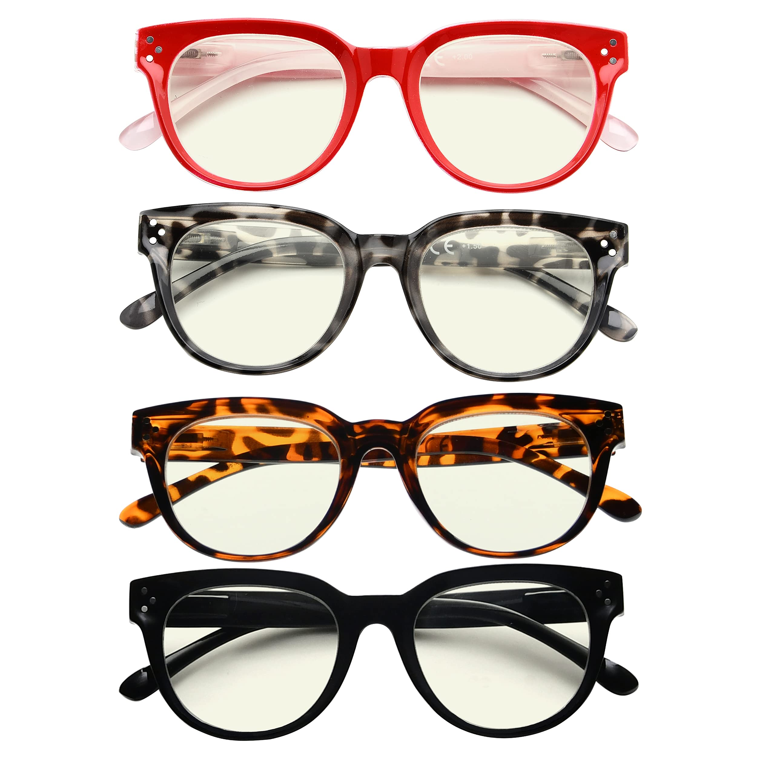 CessBlu 4 Pack Blue Light Blocking Reading Glasses for Women - Anti Glare Computer Glasses with UV Protection - Perfect for Office Work, Screen Time & Digital Eye Strain Relief