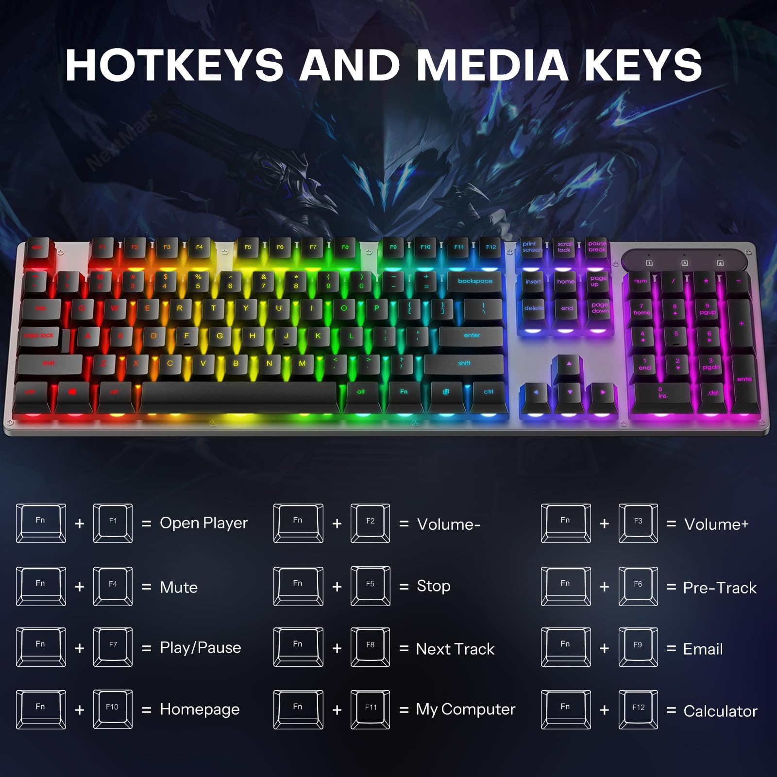 OMOTON Wired Gaming Keyboard - Full Size 104 Keys with 26 Anti-Ghosting, LED Backlit, 12 Multimedia Keys, Silent Membrane Keyboard for PC, Computer, Office, Gaming - Perfect for FPS, MMO, Typing & Work (Black)