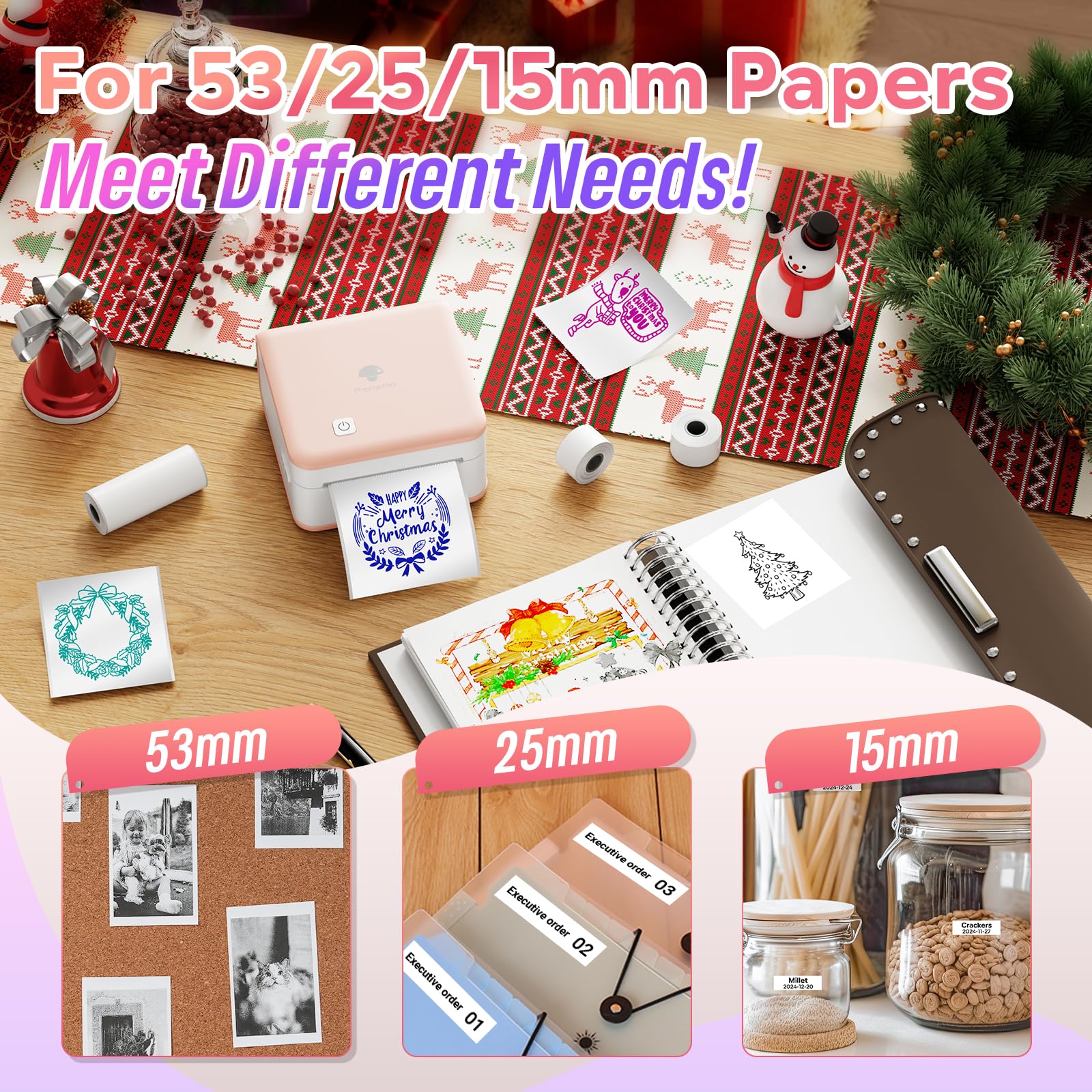 Phomemo Print Pods - Mini Bluetooth Thermal Sticker Printer for Study Notes, Photos, Lists & DIY Crafts | Portable Label Maker for School, Office, Home Organization & Gift Giving (Pink)