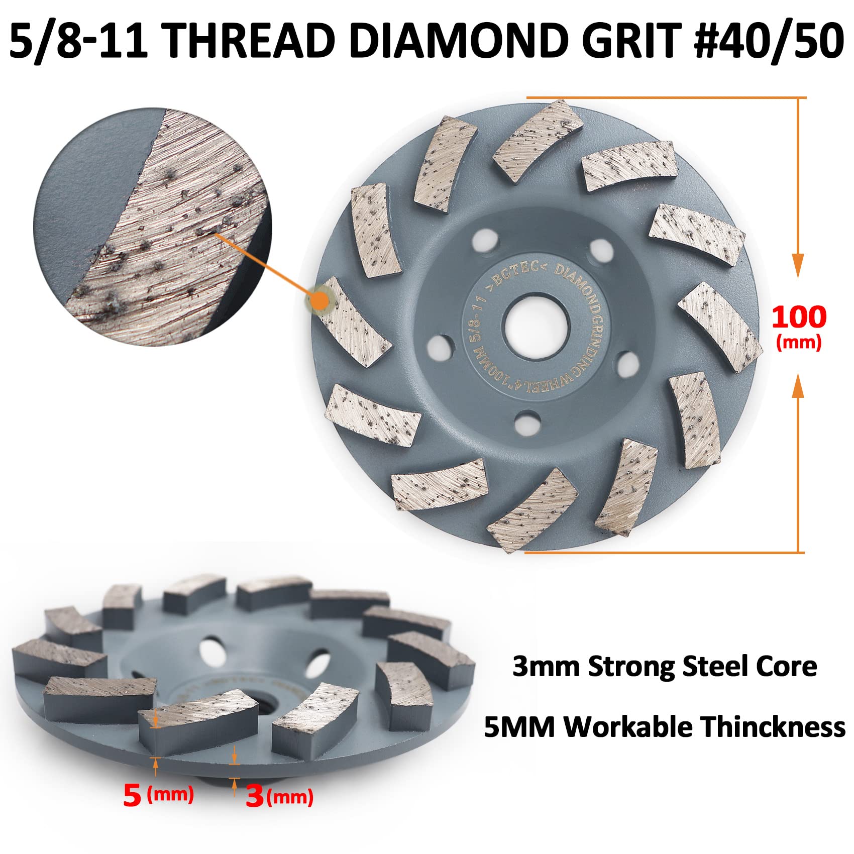 4 Inch Turbo Diamond Grinding Wheel for Concrete & Masonry - 12 Segments with 5/8
