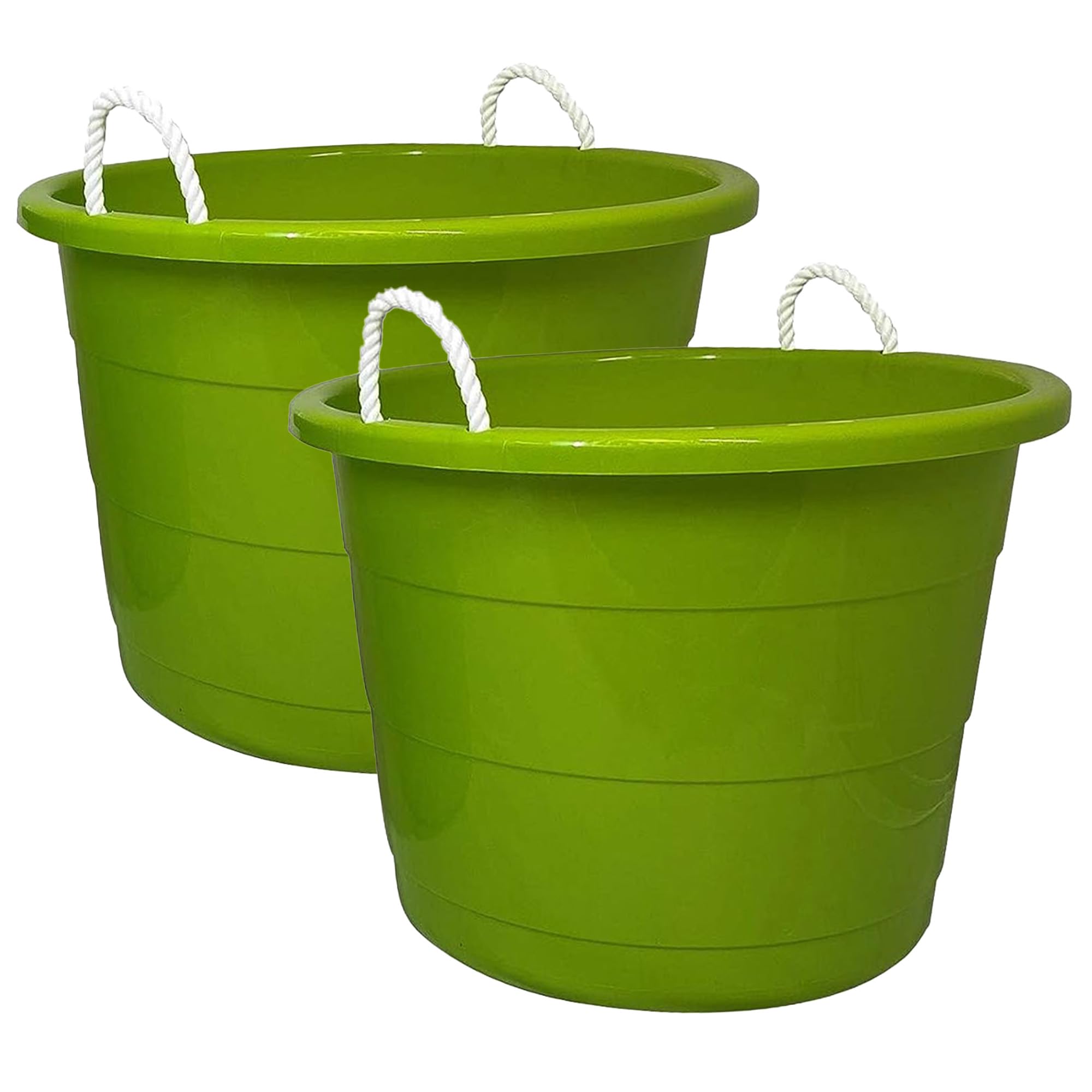 HOMZ 4-Pack 17 Gallon Large Plastic Storage Buckets with Rope Handles - Heavy Duty Utility Tubs for Home Organization, Garage Storage, and Outdoor Use - Green