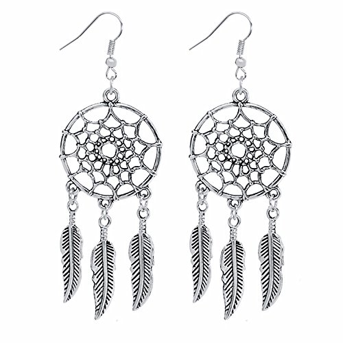 Dream Catcher Silver Drop Earrings for Women & Girls - Exquisite Indian Alloy Bohemian Dangle Tassel Earrings with Pendant (Silver) | Perfect for Festivals, Parties & Boho Fashion Accessories