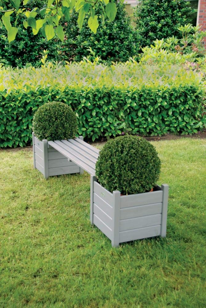 Esschert Design Gray Planters with Bridge Bench - Outdoor Garden Decor for Patio, Balcony, and Backyard Landscaping