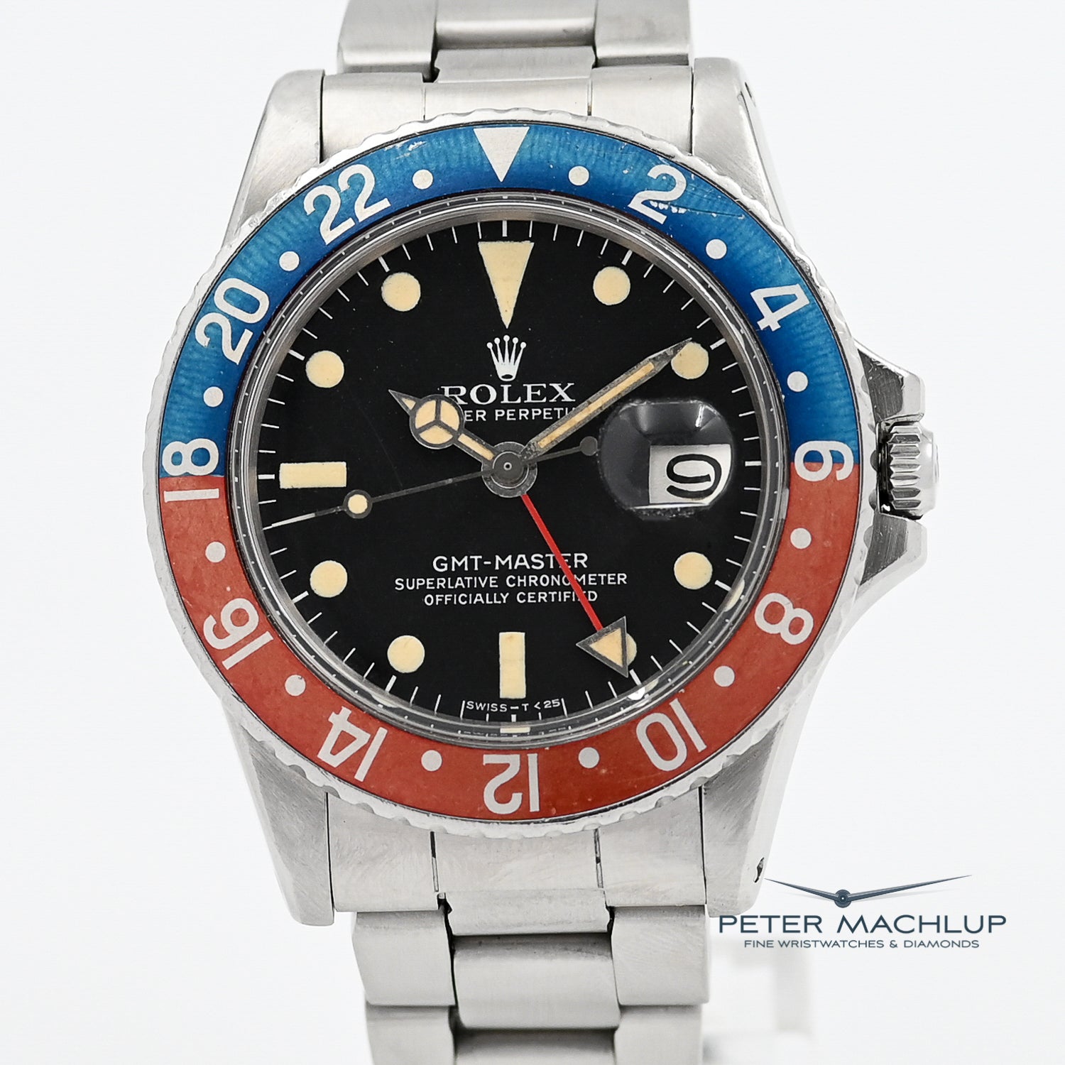 Vintage Rolex GMT-Master Pepsi 1675 Men's Watch - 1975 Model, Stainless Steel, Red & Blue Bezel - Perfect for Collectors & Travel Enthusiasts