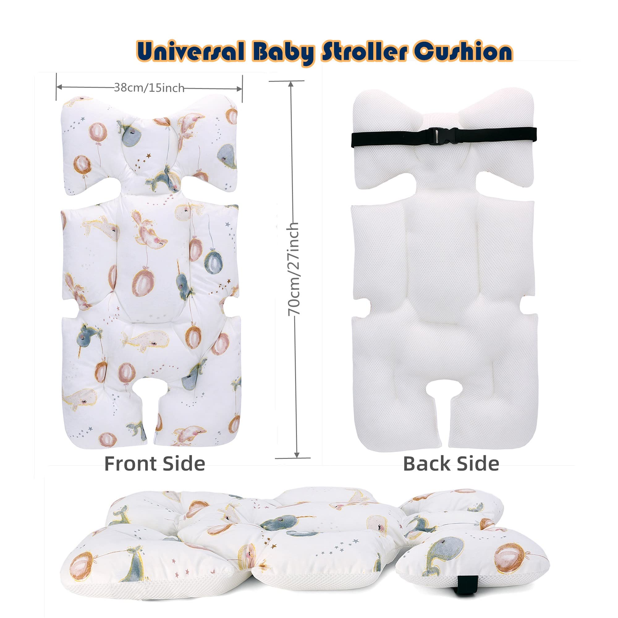 Soft & Breathable 3D Air Mesh Baby Stroller Seat Pad Liner - Universal Cushion for Infant Carriers & Strollers (Whale Design) | Perfect for Daily Walks, Shopping & Travel
