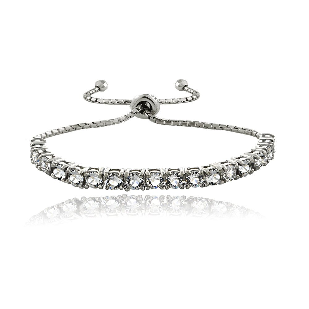 European Crystal Adjustable Pull-String Bracelet - Sterling Silver for Elegant Occasions