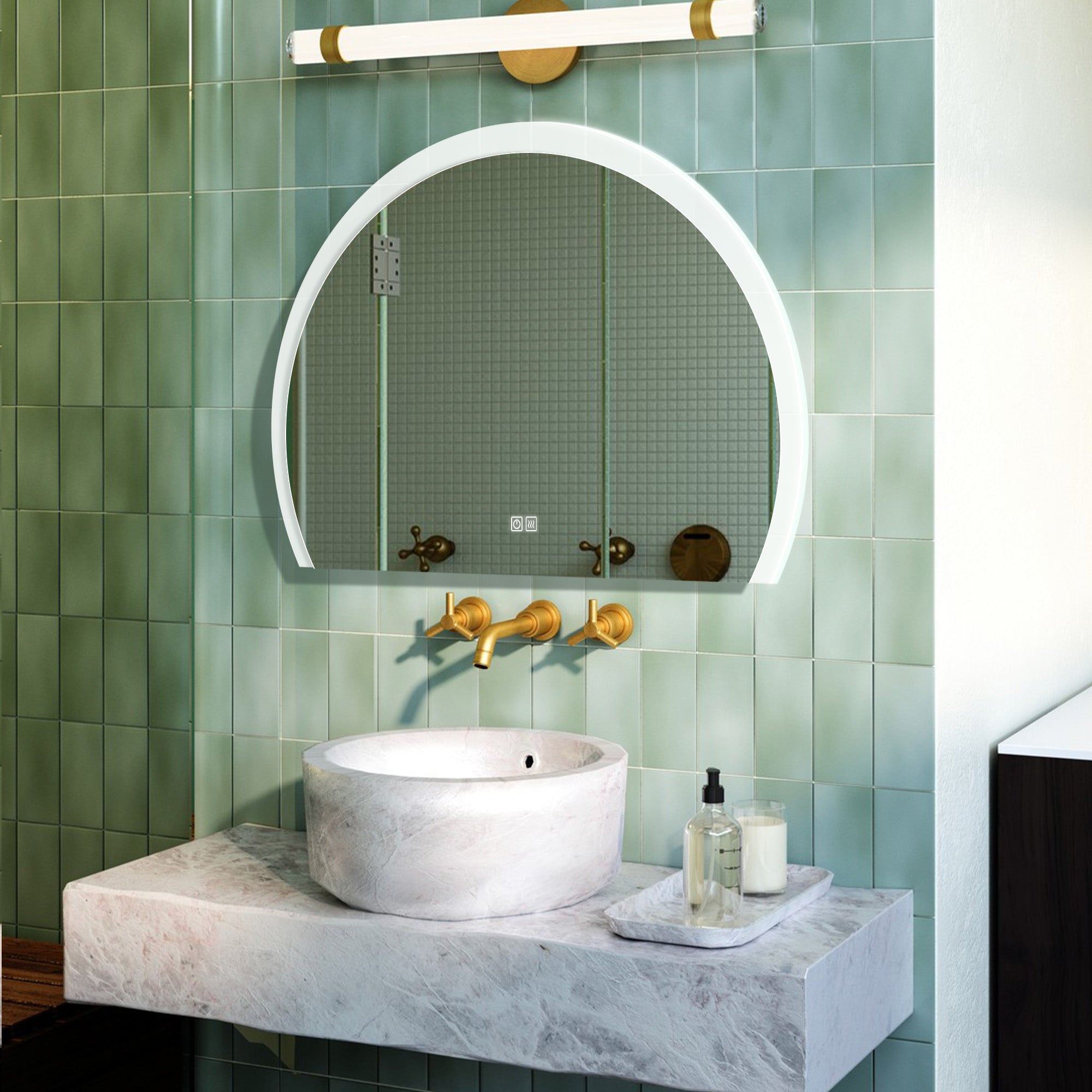 Custom LED Mirror with Acrylic Frame - Modern Irregular Shape for Bathroom, Bedroom & Vanity Decor | Energy-Efficient Lighting for Makeup & Selfie