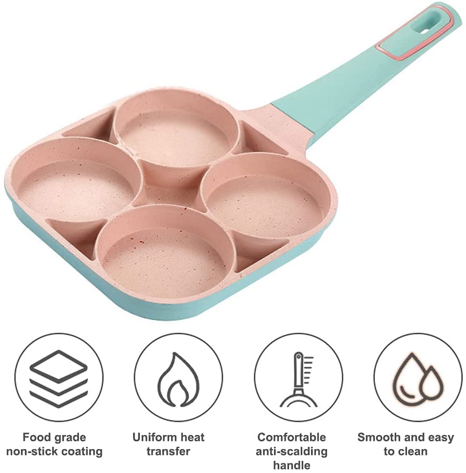 Nonstick Egg Frying Pan - 4 Cup Aluminum Alloy Pancake Griddle with Long Handle for Easy Omelette & Breakfast Cooking | Perfect for Home Kitchen, Camping & Quick Meals