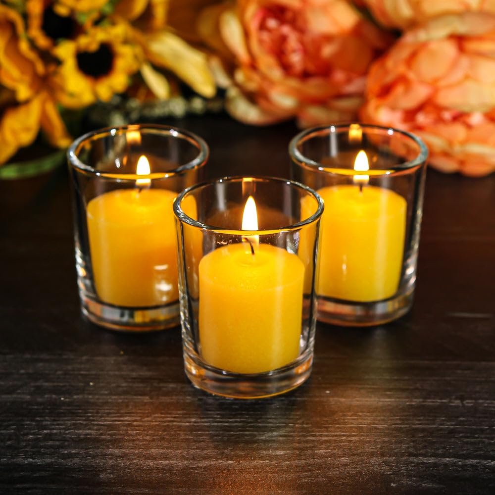 144-Pack Richland Unscented Yellow Votive Candles with 144 Clear Glass Eastland Votive Holders - Perfect for Weddings, Parties, Restaurants & Home Decor