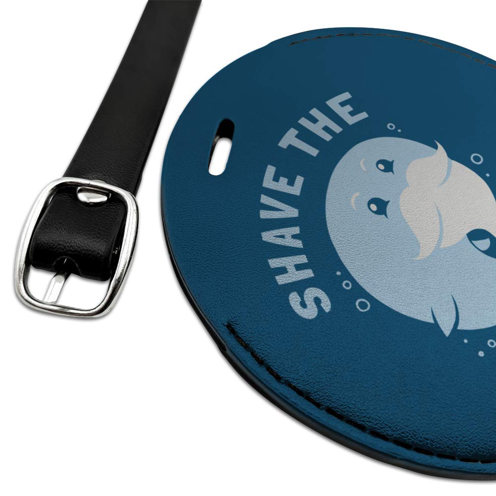 Shave The Whales Save Mustache Beard Round Leather Luggage Tag - Vintage Style Leather ID Tag for Travel Bags, Suitcases & Backpacks - Perfect for Business Trips, Vacations & Unique Gift Ideas