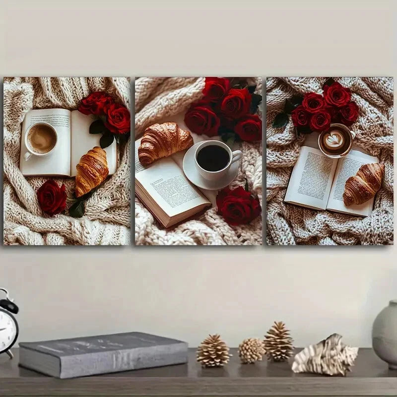 3-Piece Metal Print Wall Art - Book, Red Roses & Bread - Ready to Hang - Perfect for Home Decor, Office & Gift Giving