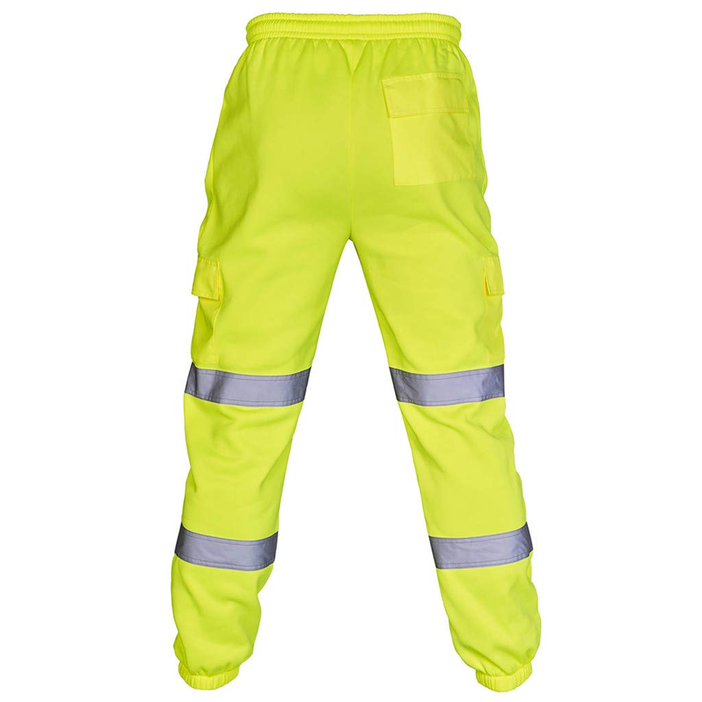 High Visibility Reflective Work Pants for Men - Safety Drawstring Jogger Pants with Pockets | Construction, Roadwork & Night Shift Safety Wear