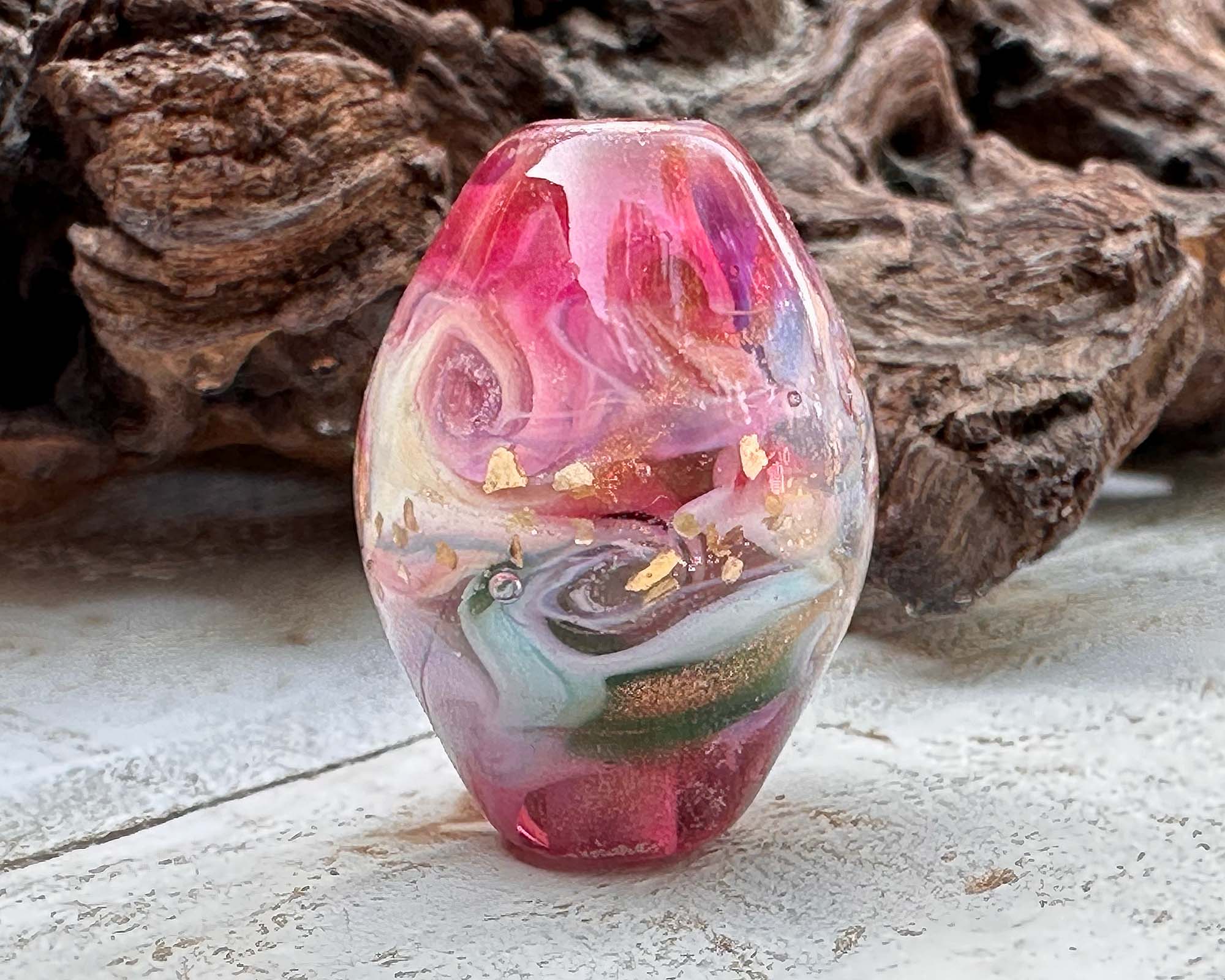 Dreamy Pink Shimmer Lampwork Glass Focal Bead for Jewelry Making - Handmade SRA Artisan Bead - Perfect for Necklaces, Bracelets & DIY Craft Projects
