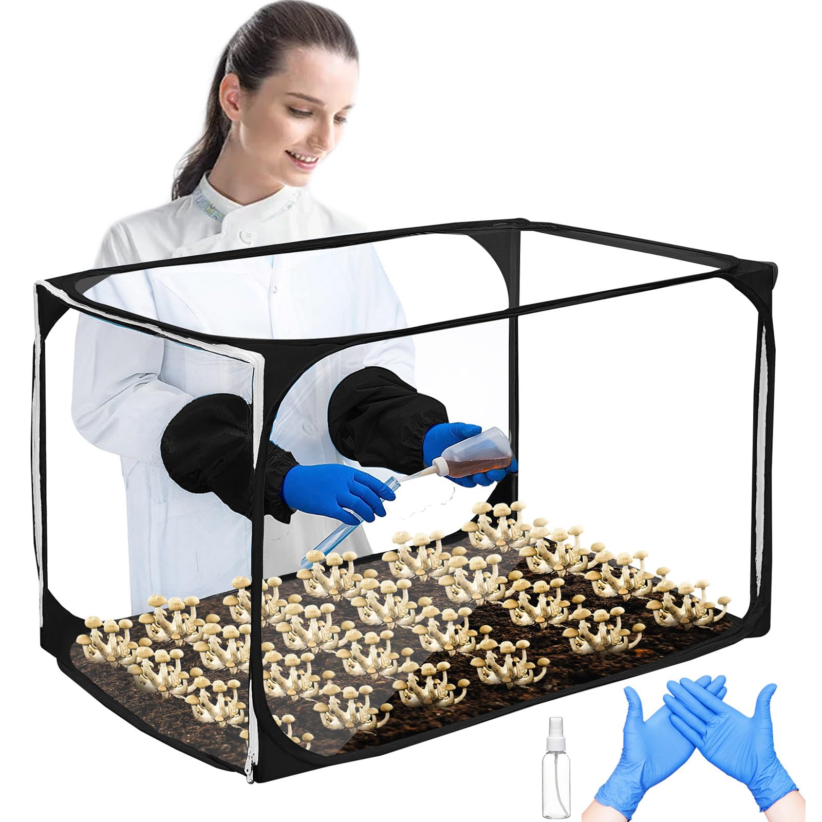 Magoog Still Air Box - Mushroom Grow Tent & Mycology Fume Hood Propagation Station (35.5x23.5x23.5 Inches) for Home Mushroom Cultivation | Perfect for Growing Oyster, Shiitake & Gourmet Mushrooms Indoors - Black