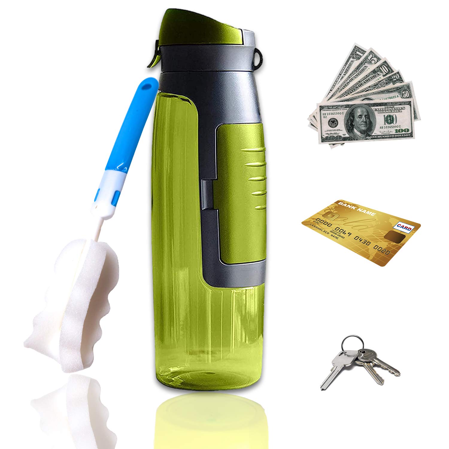 750ml/25oz Reusable Water Bottle with Hidden Storage Compartment - Leakproof Sports Water Bottle for Outdoor Activities, Gym & Travel - Perfect for Hiding Keys, Cash & Valuables While Hiking, Camping or Running