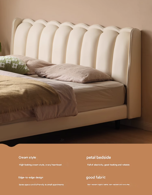 Organic Leather Art Bed Cream Style Modern - Elegant & Sustainable Bedroom Furniture for Home Decor | Perfect for Master Bedrooms, Guest Rooms & Luxury Apartments