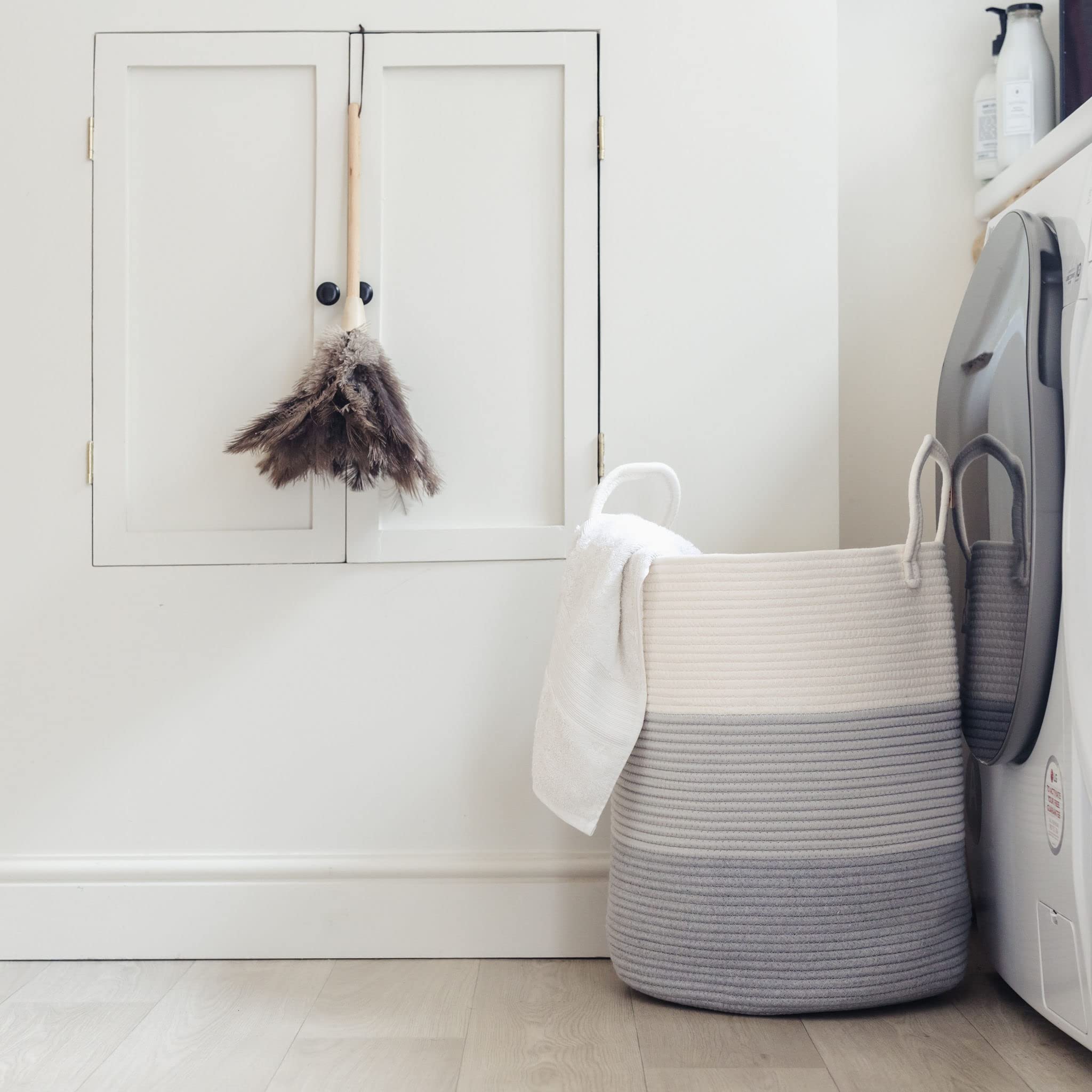 OrganiHaus Gray Nursery Laundry Basket 15x18 Inch - Farmhouse Style Extra Large Storage Hamper for Baby Clothes, Blankets & Toys - Soft Woven Pillow Basket for Living Room, Nursery & Kids' Room Organization