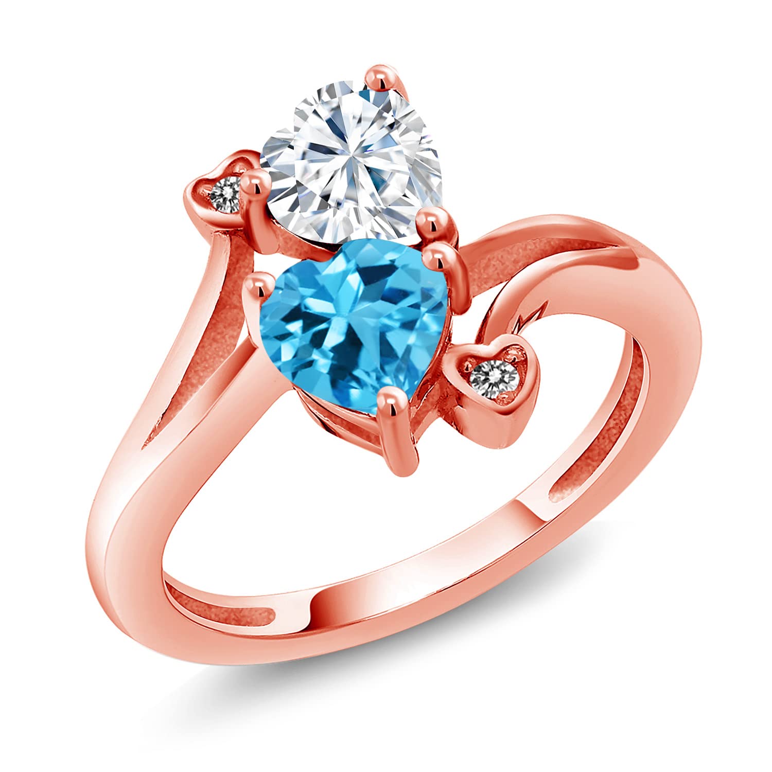 18K Rose Gold Plated Silver Heart Shaped Moissanite & Topaz Diamond Ring (1.78 Cttw) - Elegant Jewelry for Engagement, Anniversary & Special Occasions | Gem Stone King