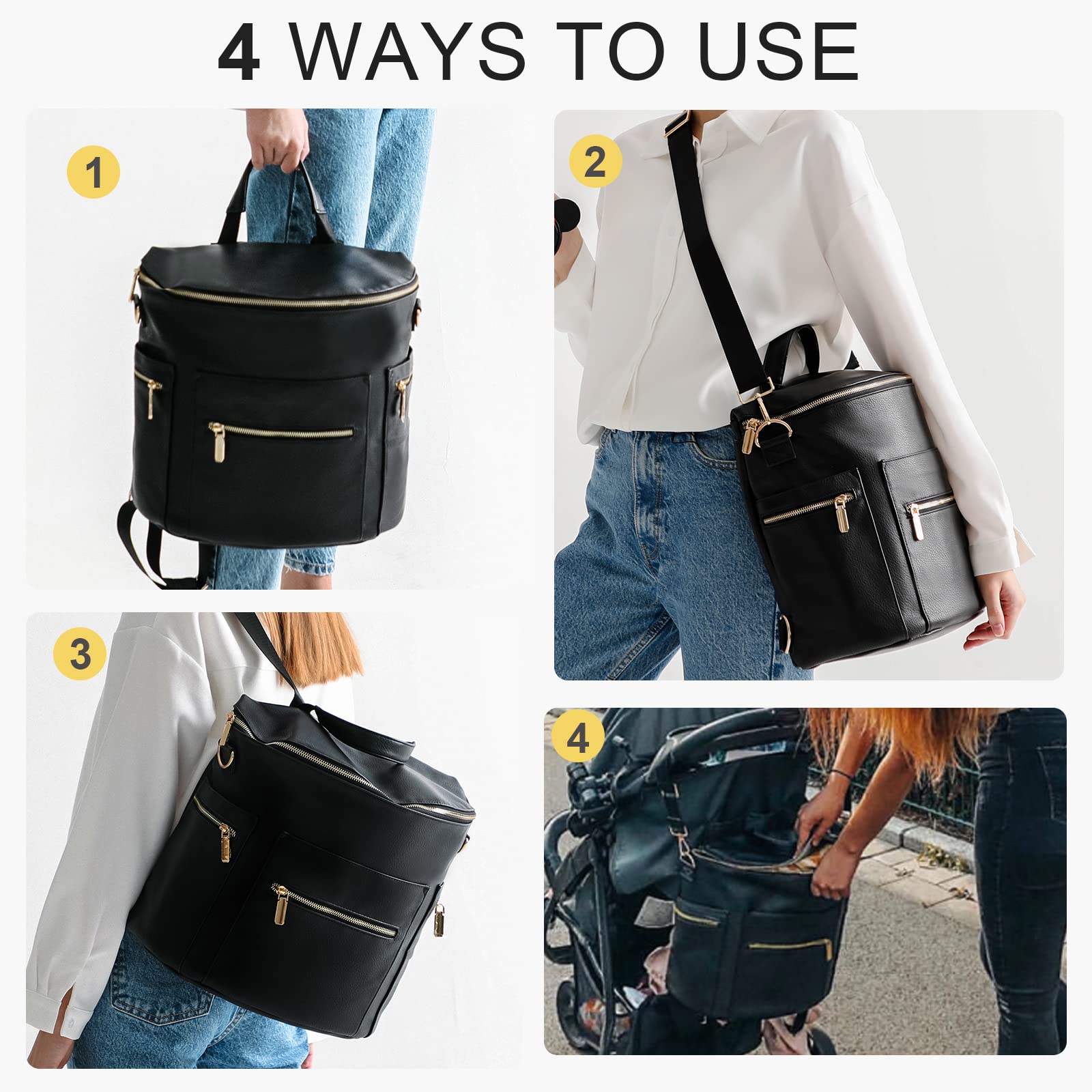 Miss Fong Premium Leather Diaper Backpack - Stylish Baby Bag with Changing Pad & Stroller Organizer | Perfect for Parenting, Travel & On-the-Go Moms