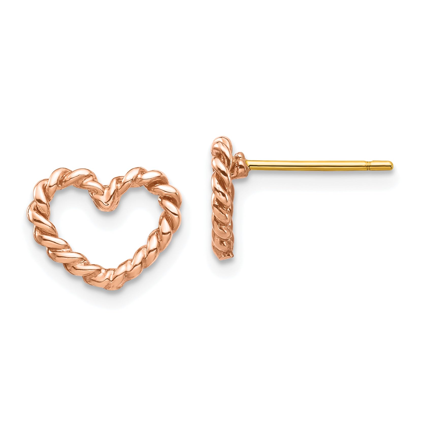 14K Solid Rose Pink Gold Twisted Heart Love Stud Earrings for Women - Romantic Valentine's Day Gift, Anniversary Jewelry - Perfect for Date Nights, Weddings & Special Occasions