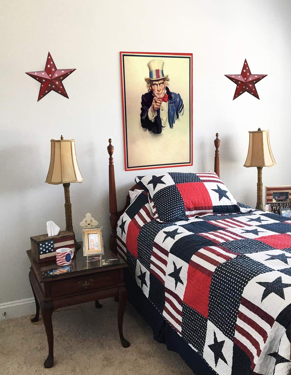 12in Patriotic USA Flag Metal Star Decor - Indoor/Outdoor Barn Wall Hanging for July 4th & Holidays