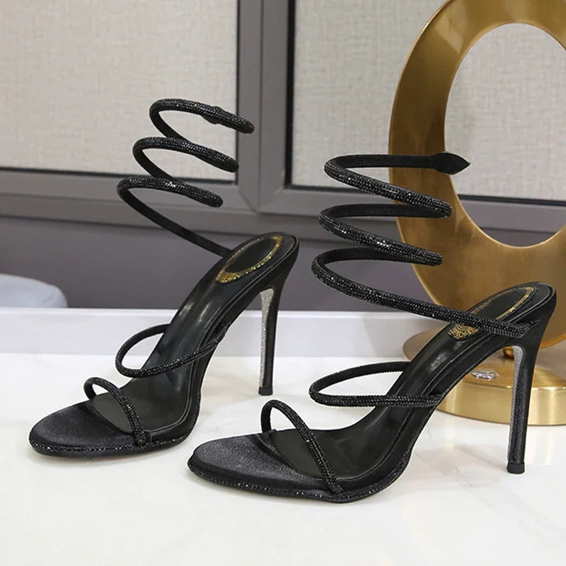 Eilyken Women's Crystal Ankle Strap High Heel Sandals - Sexy Open Toe Thin Heels for Summer Street Style, Party, Banquet & Prom | Perfect for Weddings, Date Nights & Special Occasions